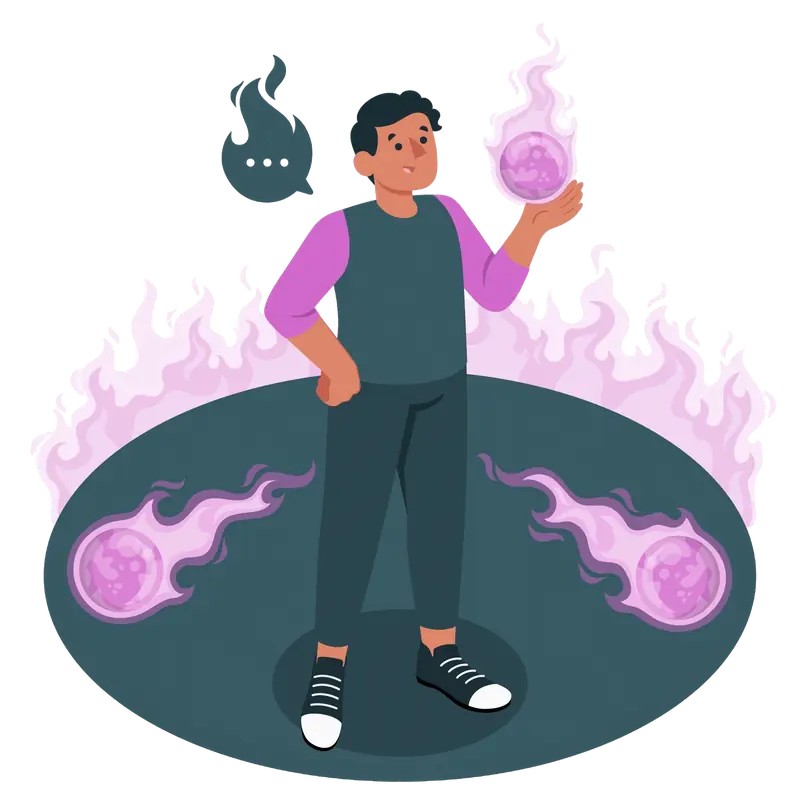 Illustration d'un coupeur de feu tenant une flamme dans la main
